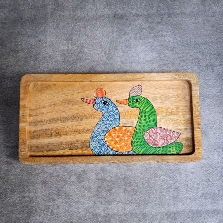 Handcrafted Mango Wood Bird Hand Painted Serving Tray